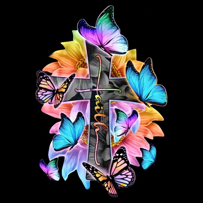 Faith Cross Butterfly With Flowers Drawstring Bag