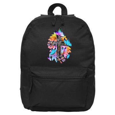 Faith Cross Butterfly With Flowers 16 in Basic Backpack