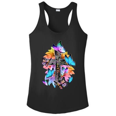 Faith Cross Butterfly With Flowers Ladies PosiCharge Competitor Racerback Tank