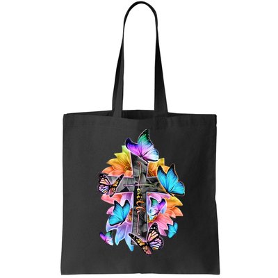 Faith Cross Butterfly With Flowers Bag
