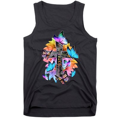 Faith Cross Butterfly With Flowers Tank Top