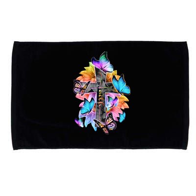 Faith Cross Butterfly With Flowers Microfiber Hand Towel