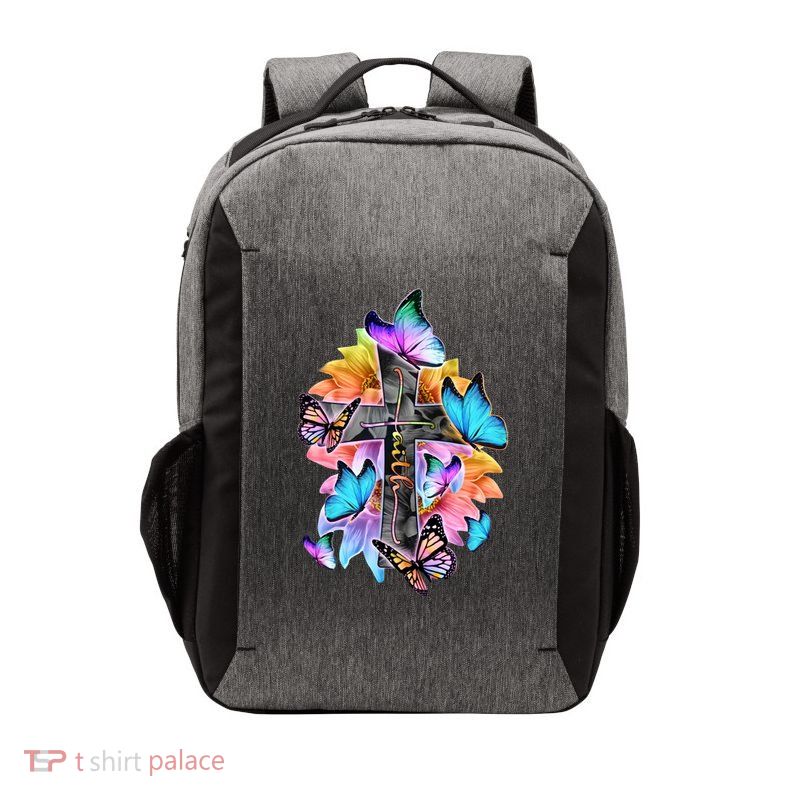 Faith Cross Butterfly With Flowers Vector Backpack
