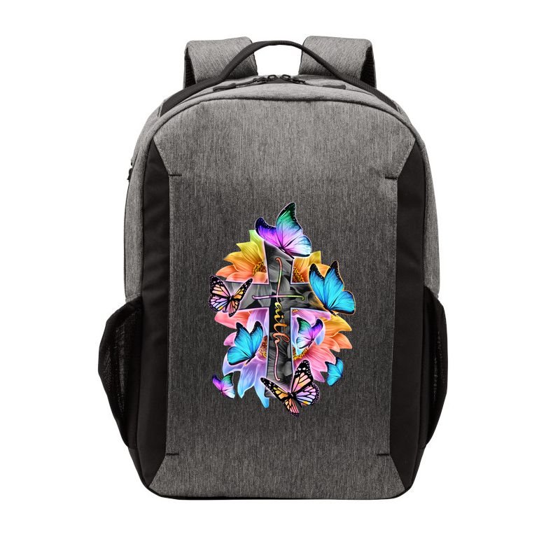 Faith Cross Butterfly With Flowers Vector Backpack