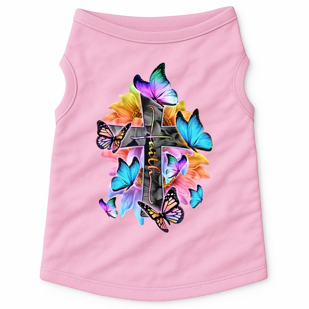 Faith Cross Butterfly With Flowers Doggie Tank