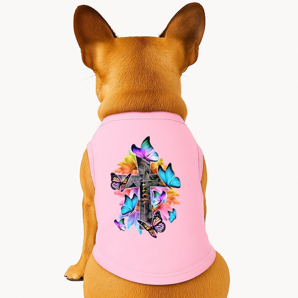 Faith Cross Butterfly With Flowers Doggie Tank