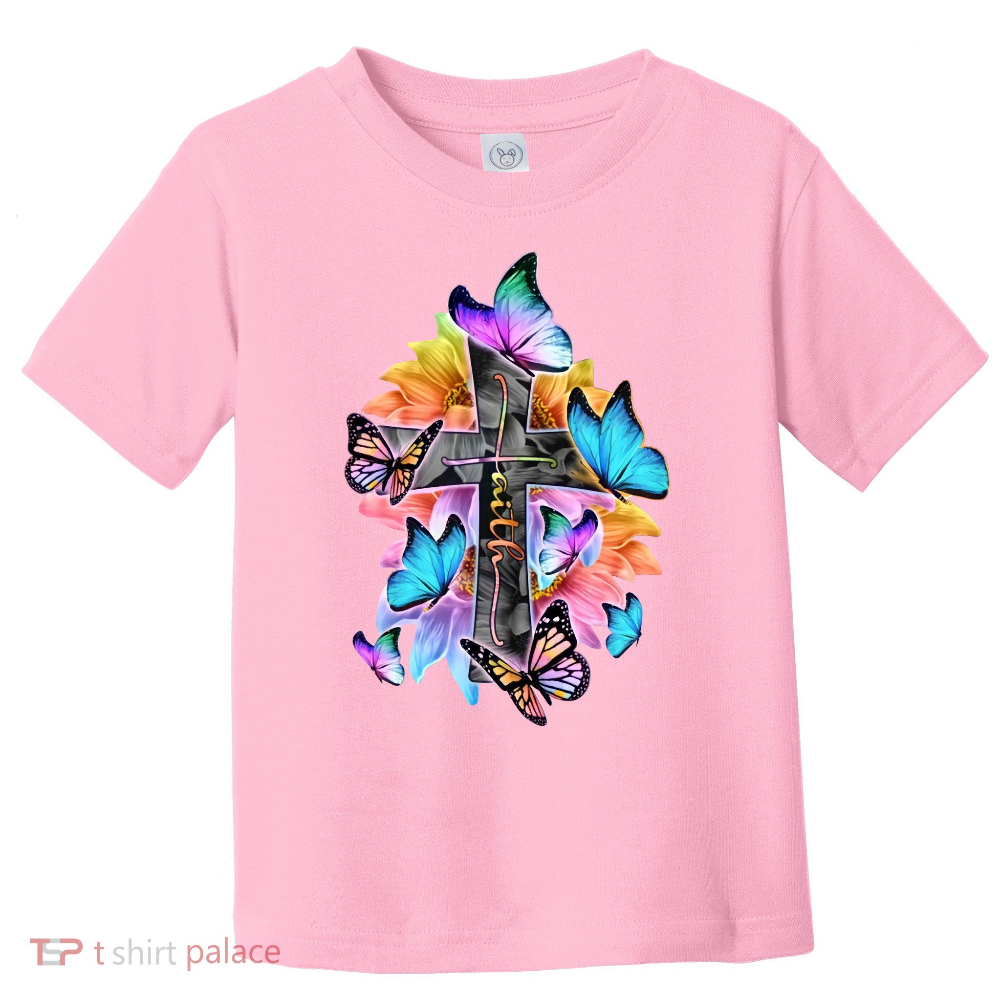 Faith Cross Butterfly With Flowers Toddler T-Shirt