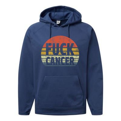 Fuck Cancer Breast Cancer Awareness Gift Retro Distressed Performance Fleece Hoodie