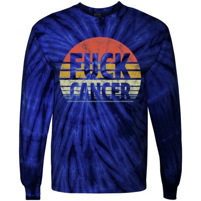 Fuck Cancer Breast Cancer Awareness Gift Retro Distressed Tie-Dye Long Sleeve Shirt