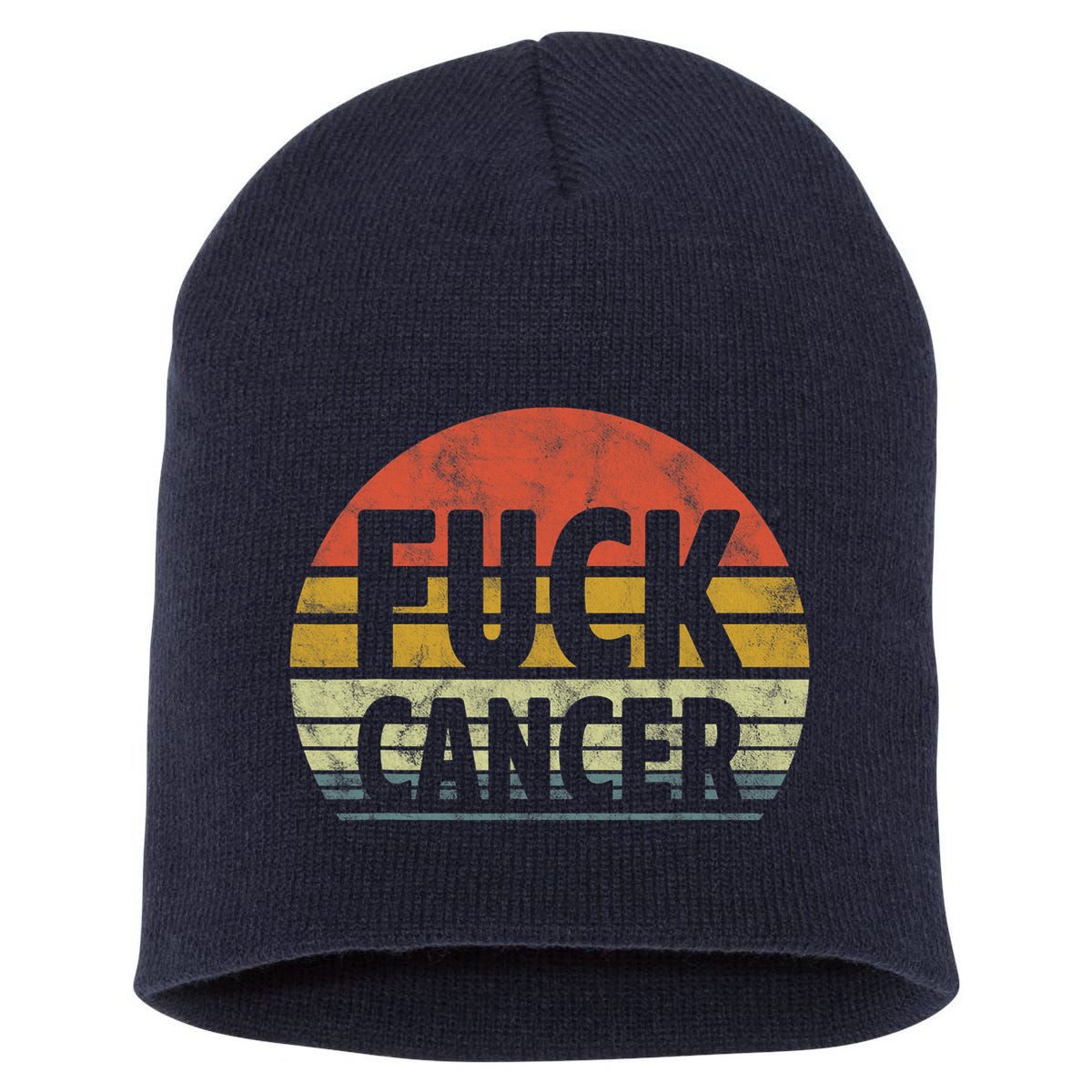 Fuck Cancer Breast Cancer Awareness Gift Retro Distressed Short Acrylic Beanie