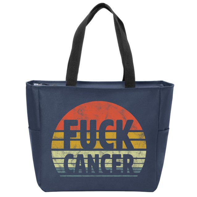 Fuck Cancer Breast Cancer Awareness Gift Retro Distressed Zip Tote Bag