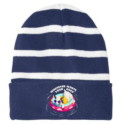 Funny Cute Baby Goat Whatever Floats Your Goat Striped Beanie with Solid Band