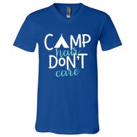 Funny Camping Cute Gift Camp Hair Dont Care Camping Gift V-Neck T-Shirt