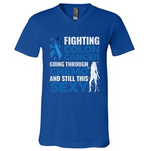 Fun Colon Cancer Awareness Colonoscopy Warrior Survivor Gift Great Gift V-Neck T-Shirt