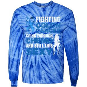 Fun Colon Cancer Awareness Colonoscopy Warrior Survivor Gift Great Gift Tie-Dye Long Sleeve Shirt