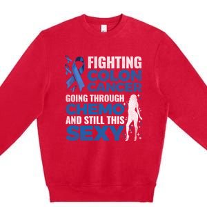 Fun Colon Cancer Awareness Colonoscopy Warrior Survivor Gift Great Gift Premium Crewneck Sweatshirt