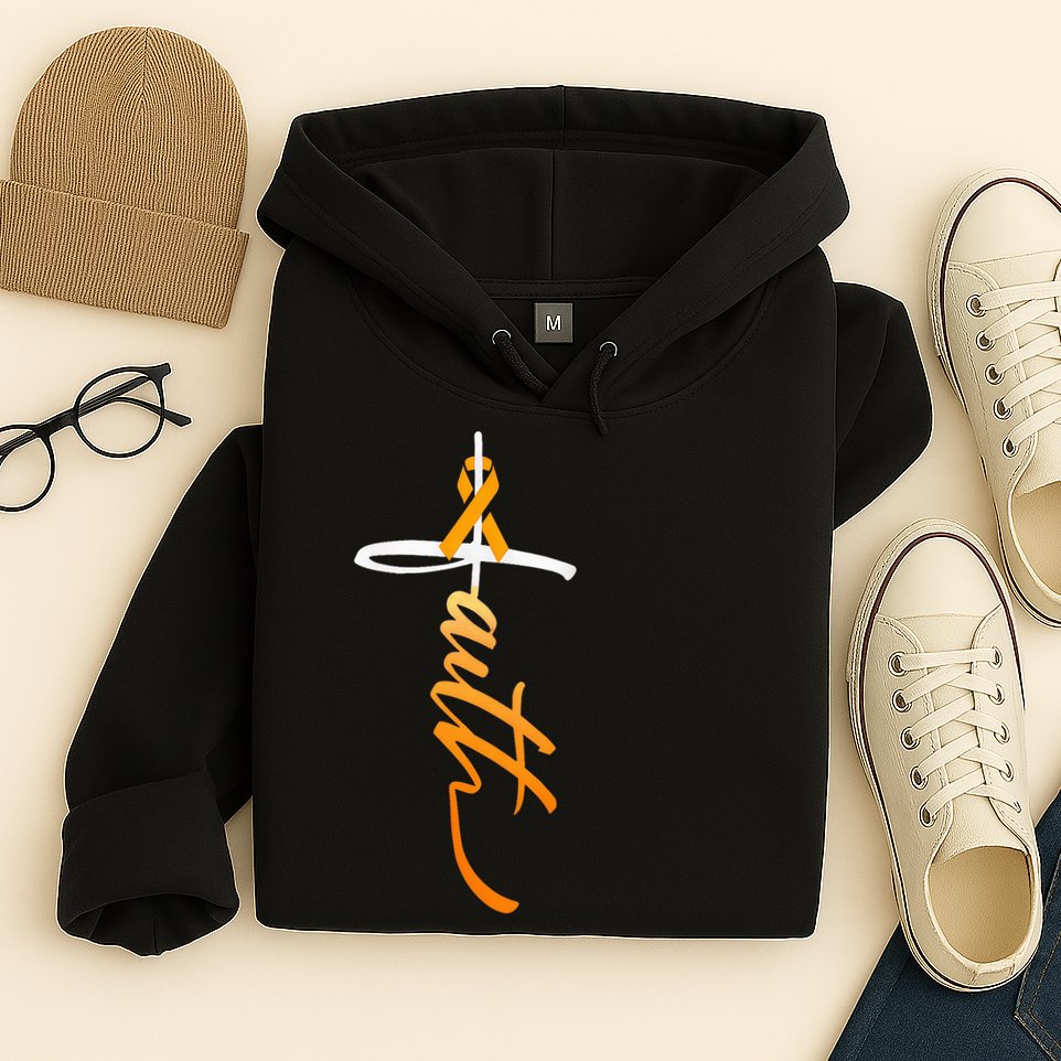 Faith Christian Cross Orange Ribbon MS Awareness Hoodie