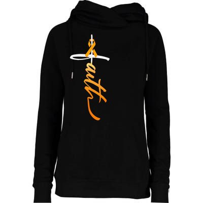 Faith Christian Cross Orange Ribbon MS Awareness Womens Funnel Neck Pullover Hood