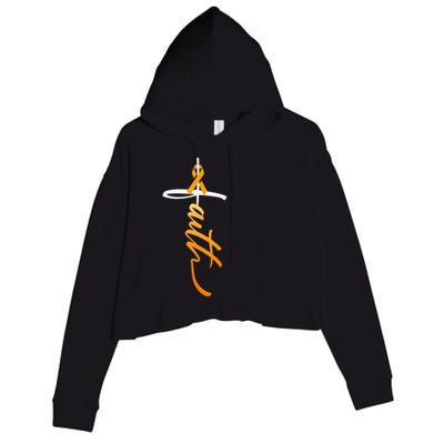 Faith Christian Cross Orange Ribbon MS Awareness Crop Fleece Hoodie
