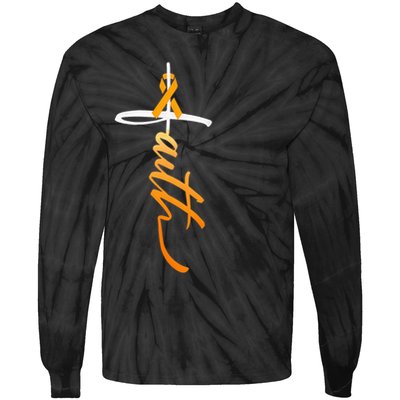 Faith Christian Cross Orange Ribbon MS Awareness Tie-Dye Long Sleeve Shirt