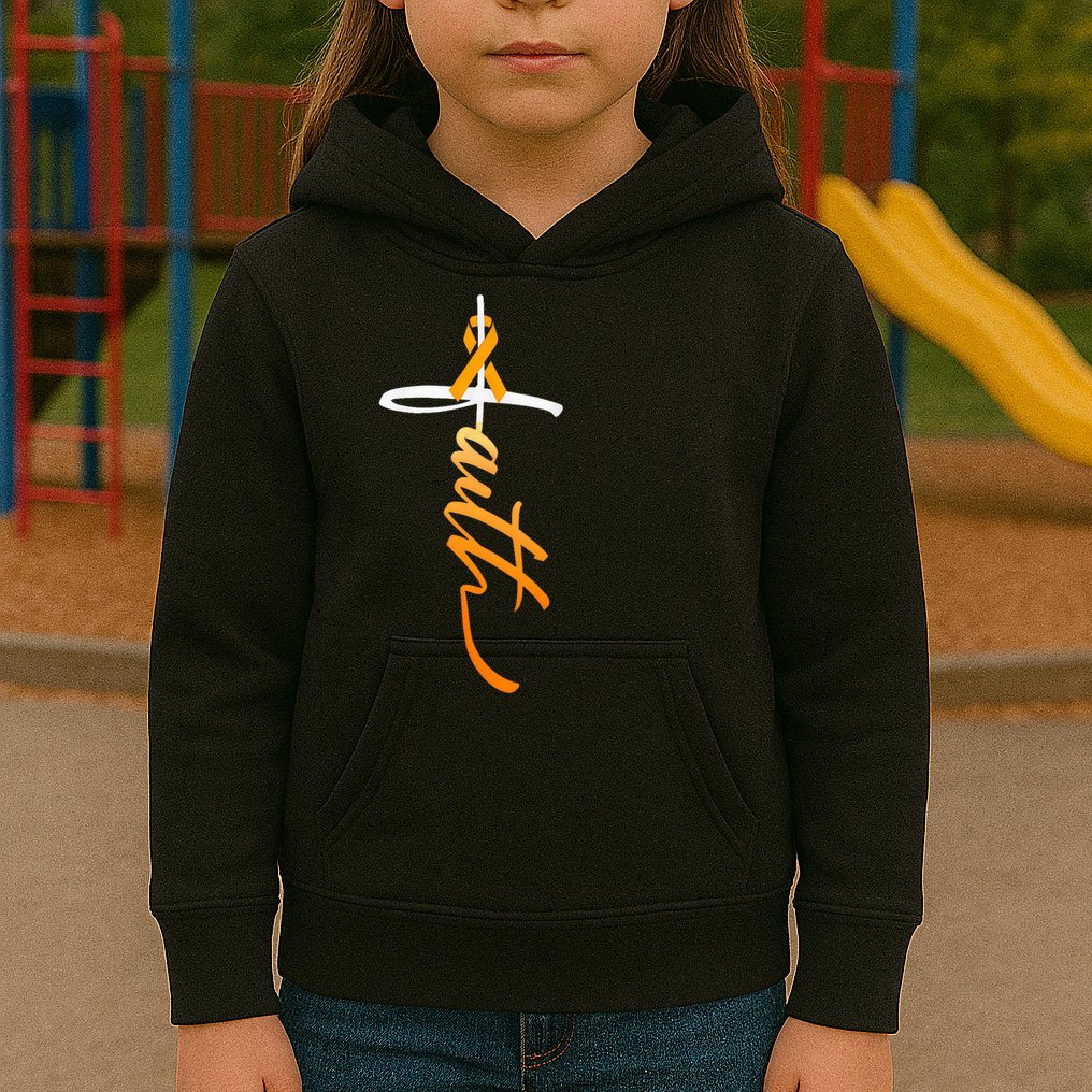 Faith Christian Cross Orange Ribbon MS Awareness Kids Hoodie