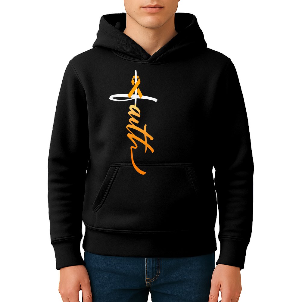 Faith Christian Cross Orange Ribbon MS Awareness Kids Hoodie
