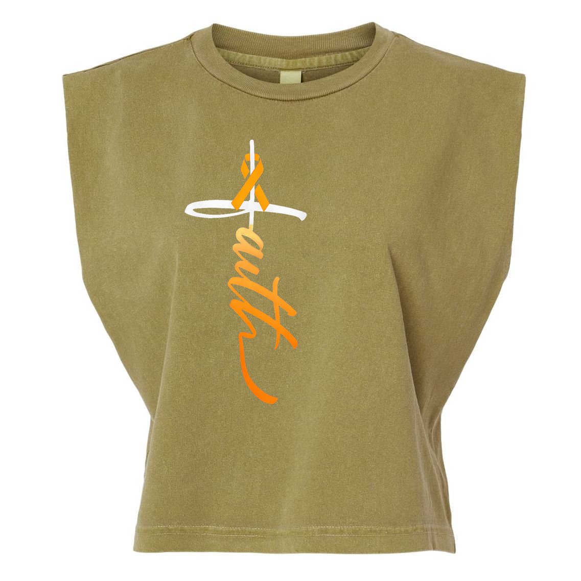 Faith Christian Cross Orange Ribbon MS Awareness Garment-Dyed Women's Muscle Tee