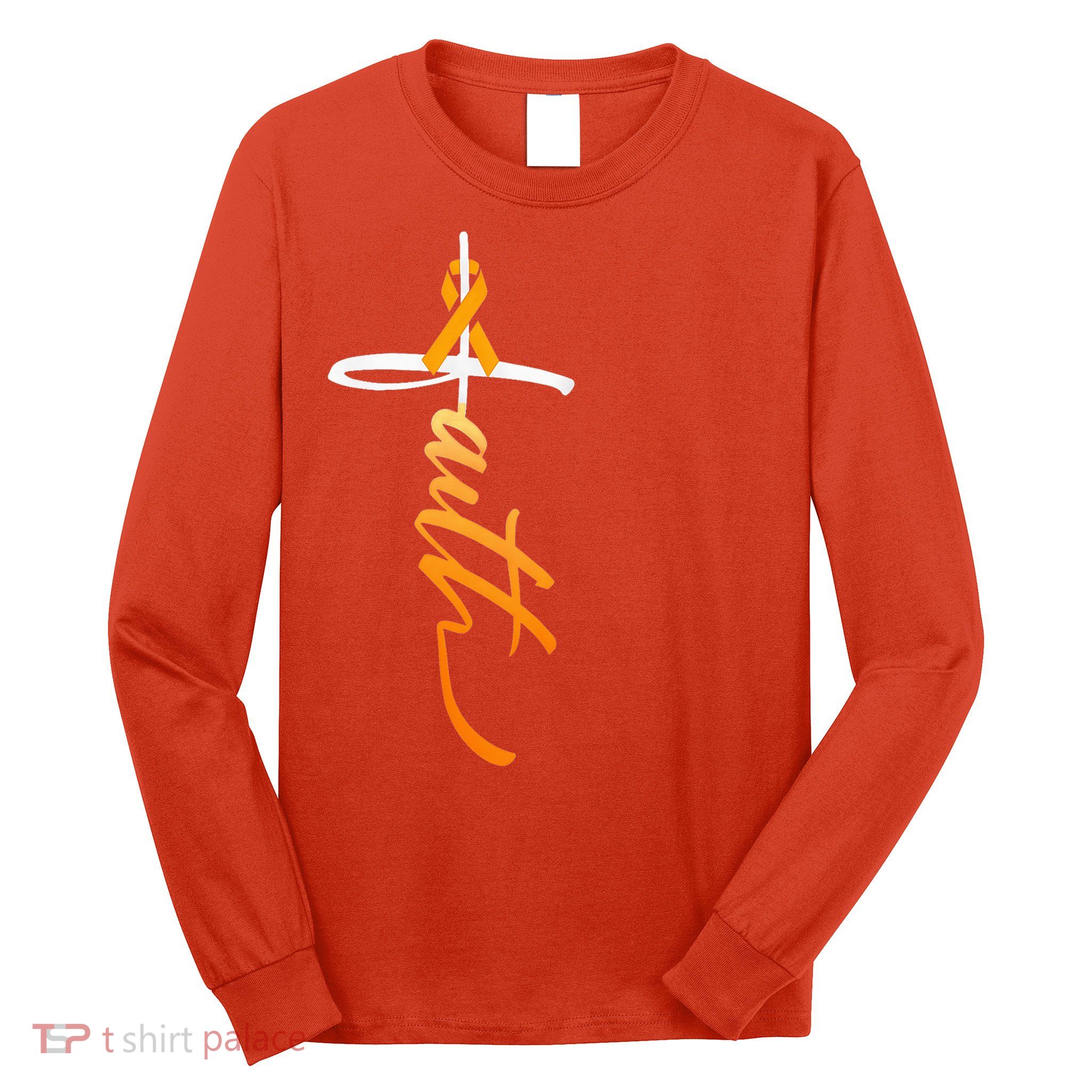Faith Christian Cross Orange Ribbon MS Awareness Long Sleeve Shirt