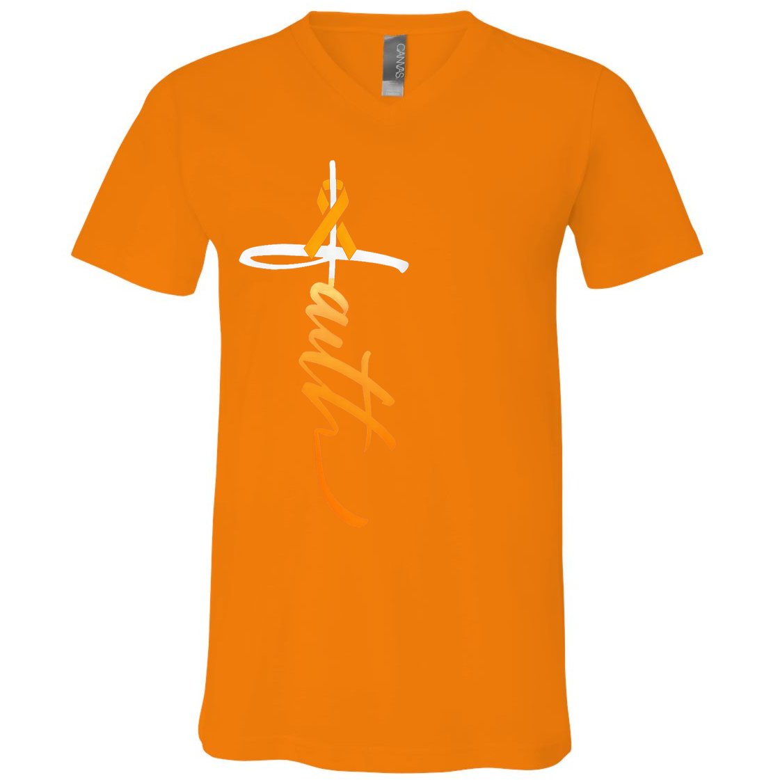 Faith Christian Cross Orange Ribbon MS Awareness V-Neck T-Shirt