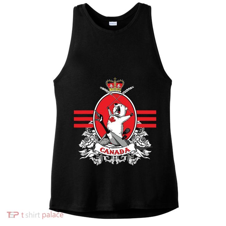 Funny Country Canada Screaming Beaver Mable Leaf Canadian Ladies PosiCharge Tri-Blend Wicking Tank