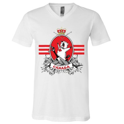 Funny Country Canada Screaming Beaver Mable Leaf Canadian V-Neck T-Shirt