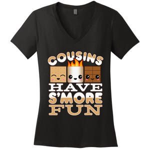 Family Camping Cousins Have Smore Fun Women's V-Neck T-Shirt