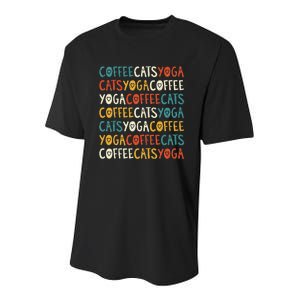 Funny Coffee Cats Kitten Yoga Lovers Youth Performance Sprint T-Shirt