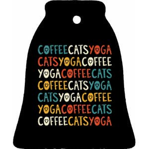 Funny Coffee Cats Kitten Yoga Lovers Ceramic Bell Ornament