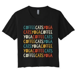 Funny Coffee Cats Kitten Yoga Lovers Women's Crop Top Tee