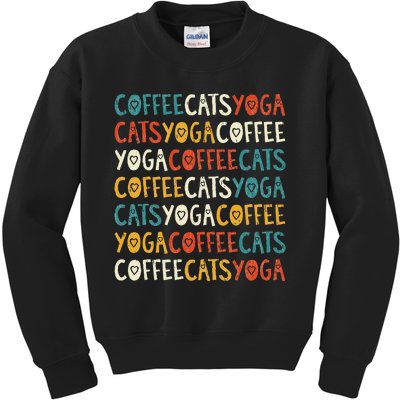 Funny Coffee Cats Kitten Yoga Lovers Kids Sweatshirt