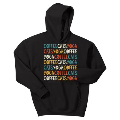 Funny Coffee Cats Kitten Yoga Lovers Kids Hoodie