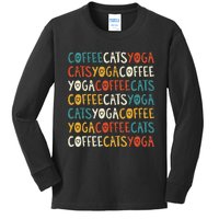 Funny Coffee Cats Kitten Yoga Lovers Kids Long Sleeve Shirt