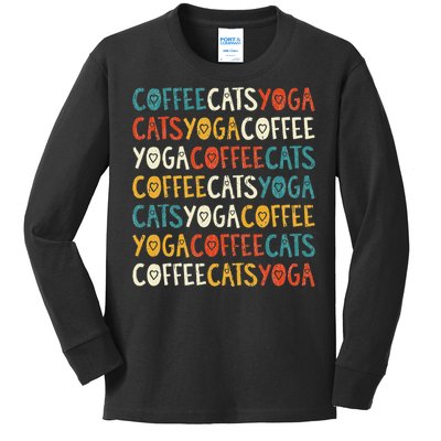 Funny Coffee Cats Kitten Yoga Lovers Kids Long Sleeve Shirt