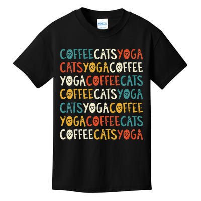 Funny Coffee Cats Kitten Yoga Lovers Kids T-Shirt