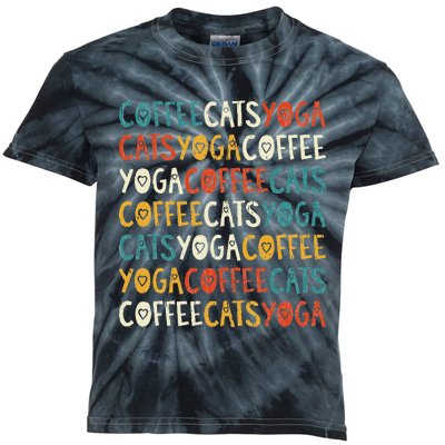 Funny Coffee Cats Kitten Yoga Lovers Kids Tie-Dye T-Shirt