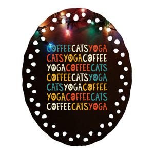 Funny Coffee Cats Kitten Yoga Lovers Ceramic Oval Ornament