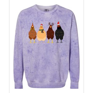 Funny Chicken Christmas Lights Santa Hat Cute Chicken Lover Colorblast Crewneck Sweatshirt