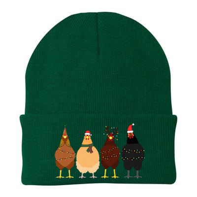 Funny Chicken Christmas Lights Santa Hat Cute Chicken Lover Knit Cap Winter Beanie