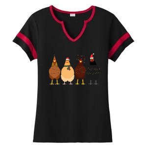 Funny Chicken Christmas Lights Santa Hat Cute Chicken Lover Ladies Halftime Notch Neck Tee