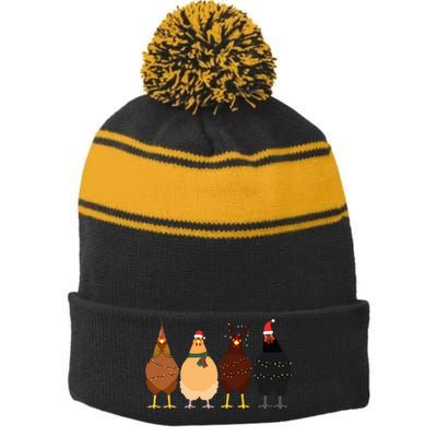 Funny Chicken Christmas Lights Santa Hat Cute Chicken Lover Stripe Pom Pom Beanie