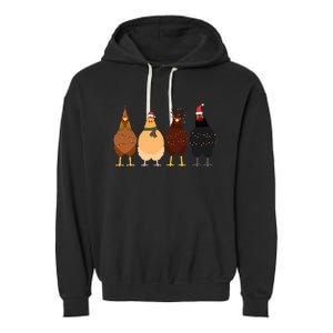 Funny Chicken Christmas Lights Santa Hat Cute Chicken Lover Garment-Dyed Fleece Hoodie