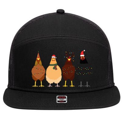 Funny Chicken Christmas Lights Santa Hat Cute Chicken Lover 7 Panel Mesh Trucker Snapback Hat