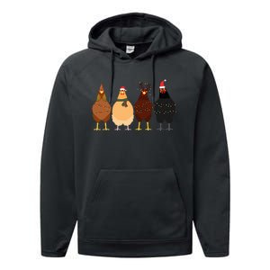 Funny Chicken Christmas Lights Santa Hat Cute Chicken Lover Performance Fleece Hoodie