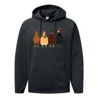 Funny Chicken Christmas Lights Santa Hat Cute Chicken Lover Performance Fleece Hoodie